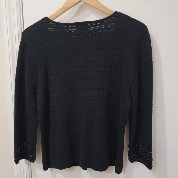 Ruby Rd Black Cardigan Embellished neck and Sleeve Hems Size Medium - Picture 6 of 13